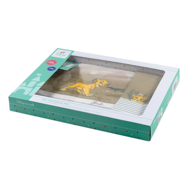 Completo lenzuola carrozzina neonato Disney Simba cotone traspirante