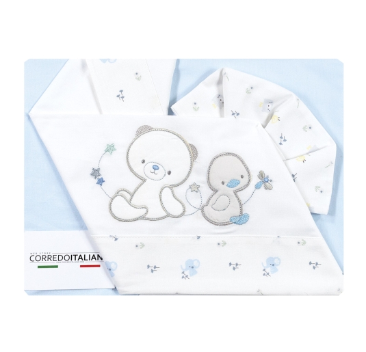 Set lenzuola carrozzina neonato Bruco Bruco con orsetto e paperotto in cotone