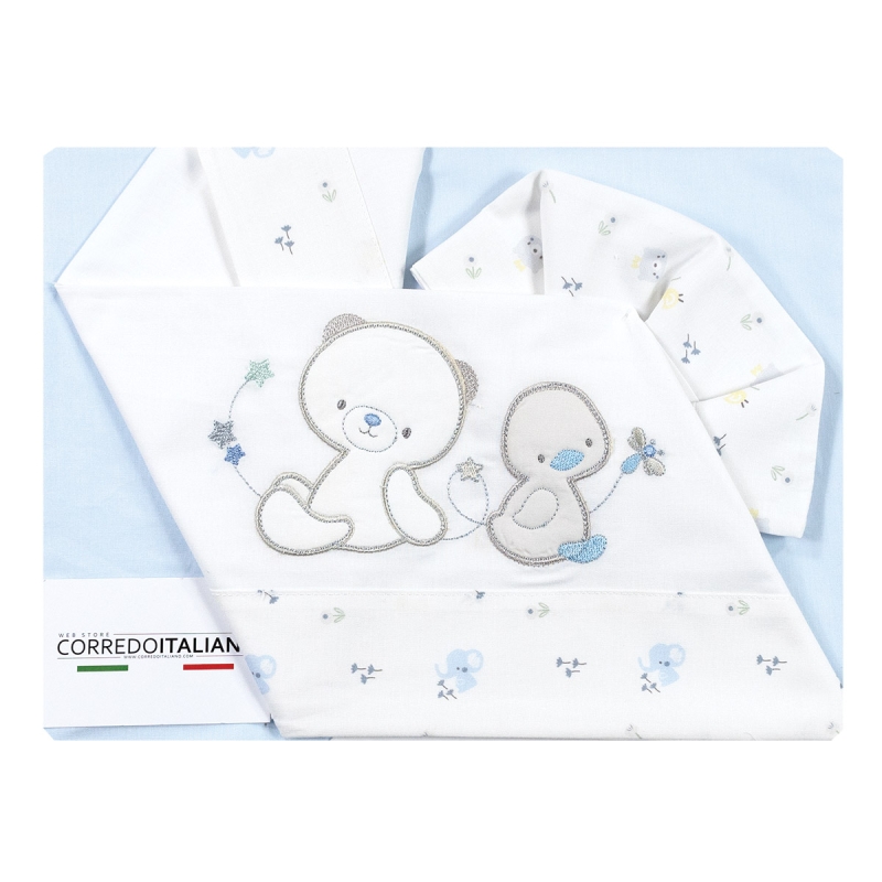 Baby pram sheet set cotton Bruco Bruco with teddy bear and duck