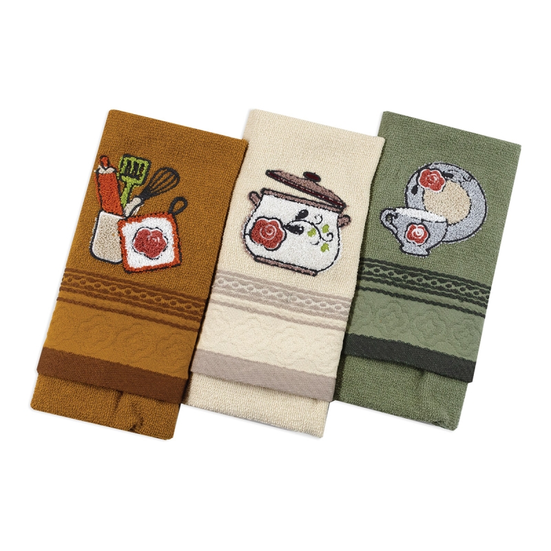 Set strofinacci asciugapiatti ricamati in cotone con dettagli decorativi