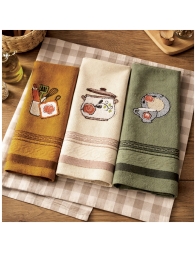Embroidered cotton dish towels set of 3 kitchen colors