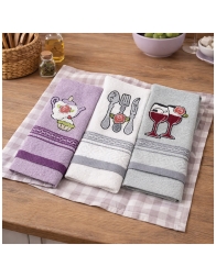 Set of 3 embroidered terry cloths - Damasco - Vingi