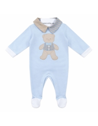 Baby cotton onesie with embroidered teddy bear light blue Nazareno Gabrielli