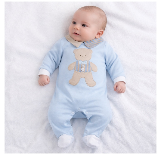 Baby cotton onesie with embroidered teddy bear light blue Nazareno Gabrielli 2