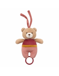 Baby chenille music box teddy with ring and straps for cradle