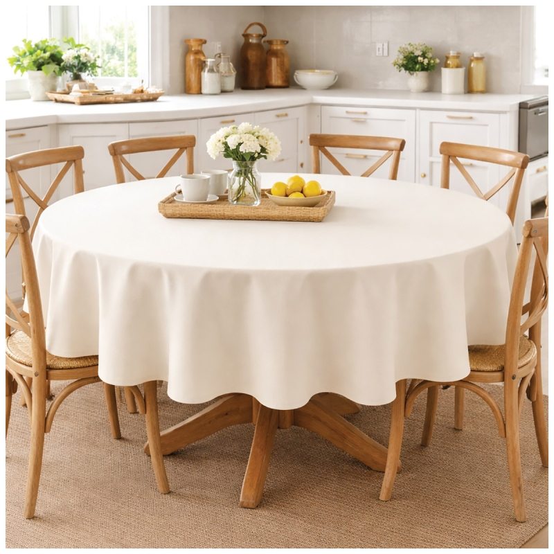 Round tablecloth 180 cm in solid cotton on dining table