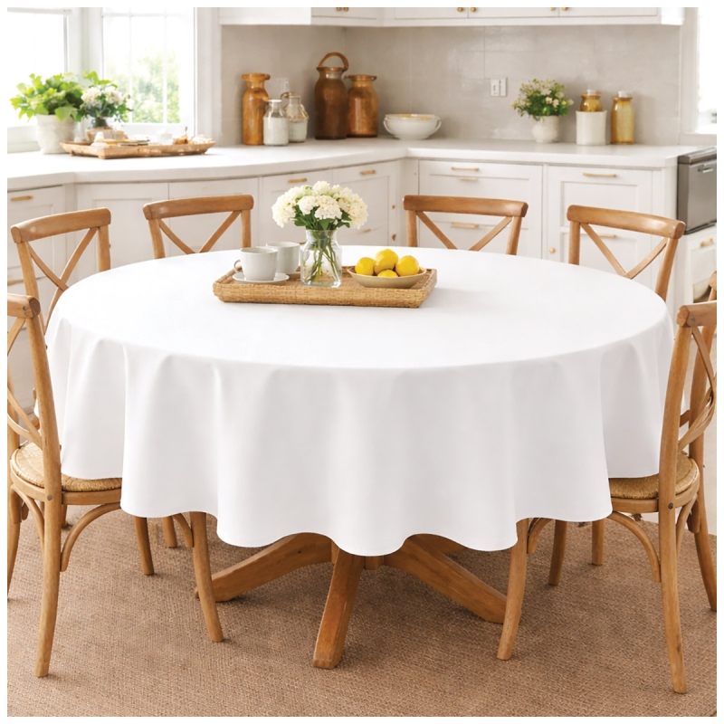 Tovaglia rotonda 180 cm panama cotone con caduta naturale su tavolo