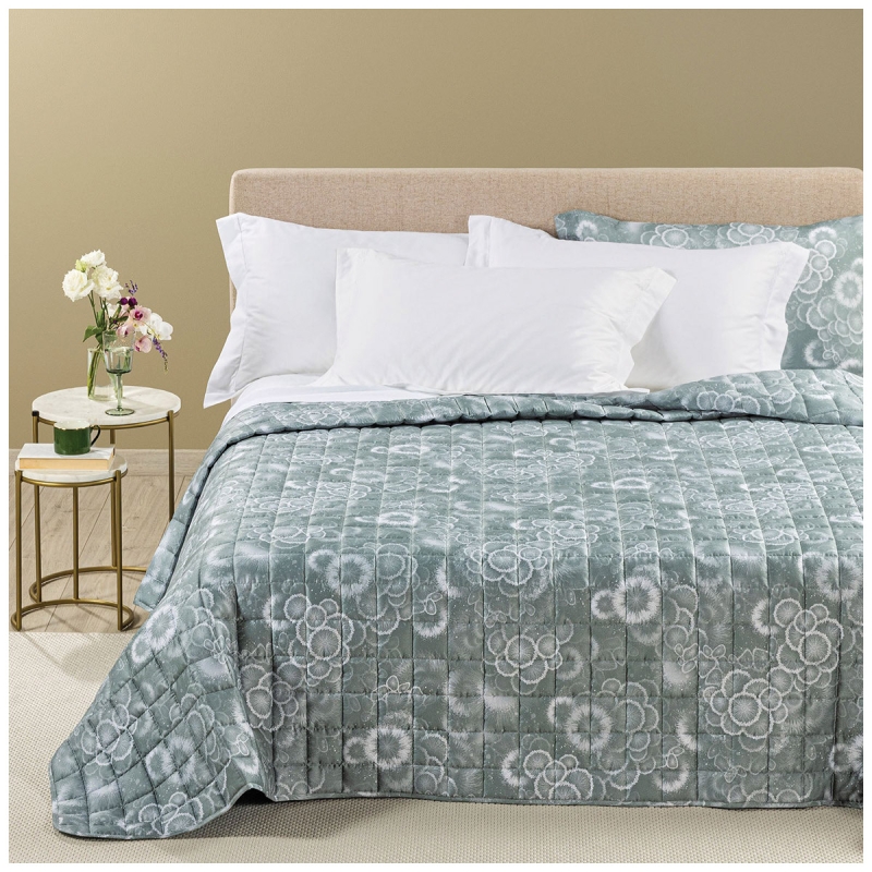 quilted double bedspread floral cotton satin Caleffi Riflessi