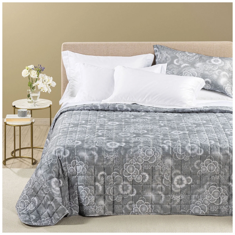 quilted double bedspread floral cotton satin Caleffi Riflessi