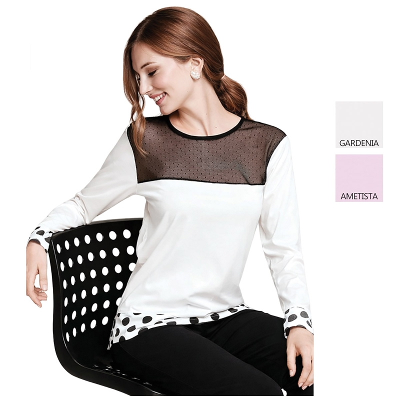 Women's cotton pajamas with lace art. P1061