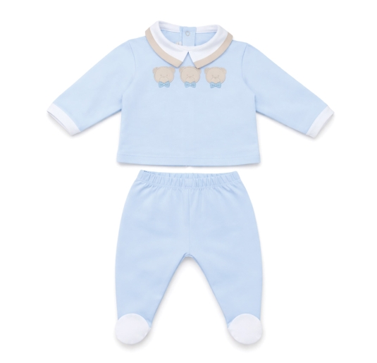 Newborn two-piece outfit in embroidered cotton Les Jolies light blue