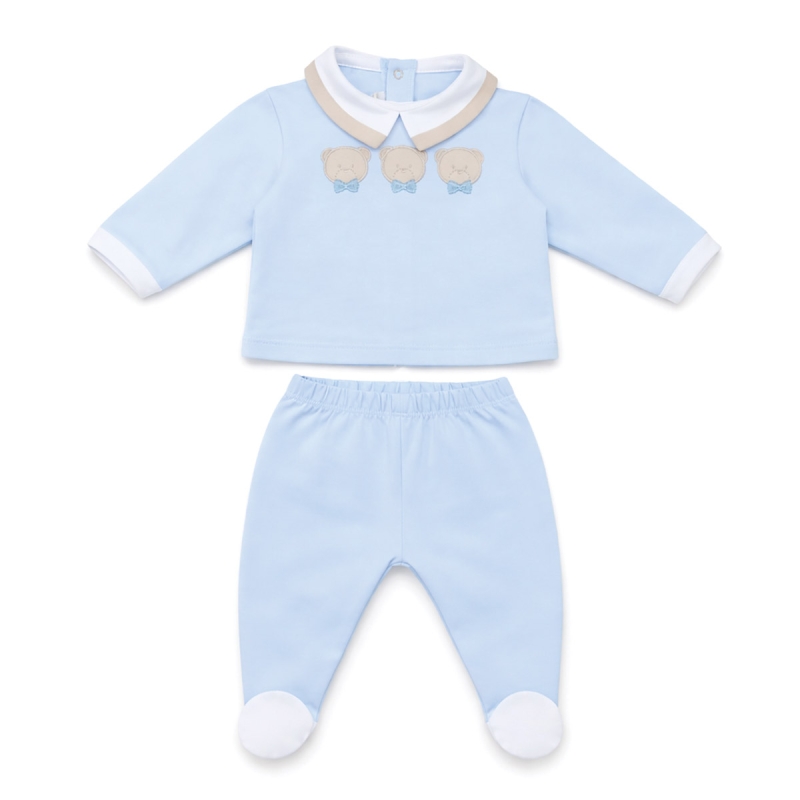 Tutina clinico neonato in cotone ricamato Les Jolies azzurra due pezzi