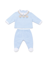 Tutina clinico neonato in cotone ricamato Les Jolies azzurra due pezzi