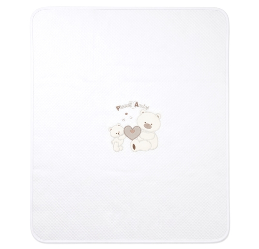 Copertina neonato cotone bianca con ricamo orsetti per culla e carrozzina