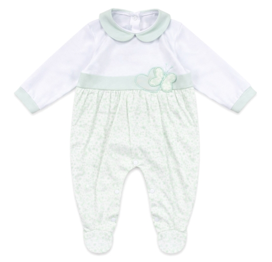 Tutina cotone neonata Les Jolies con ricamo e colletto verde