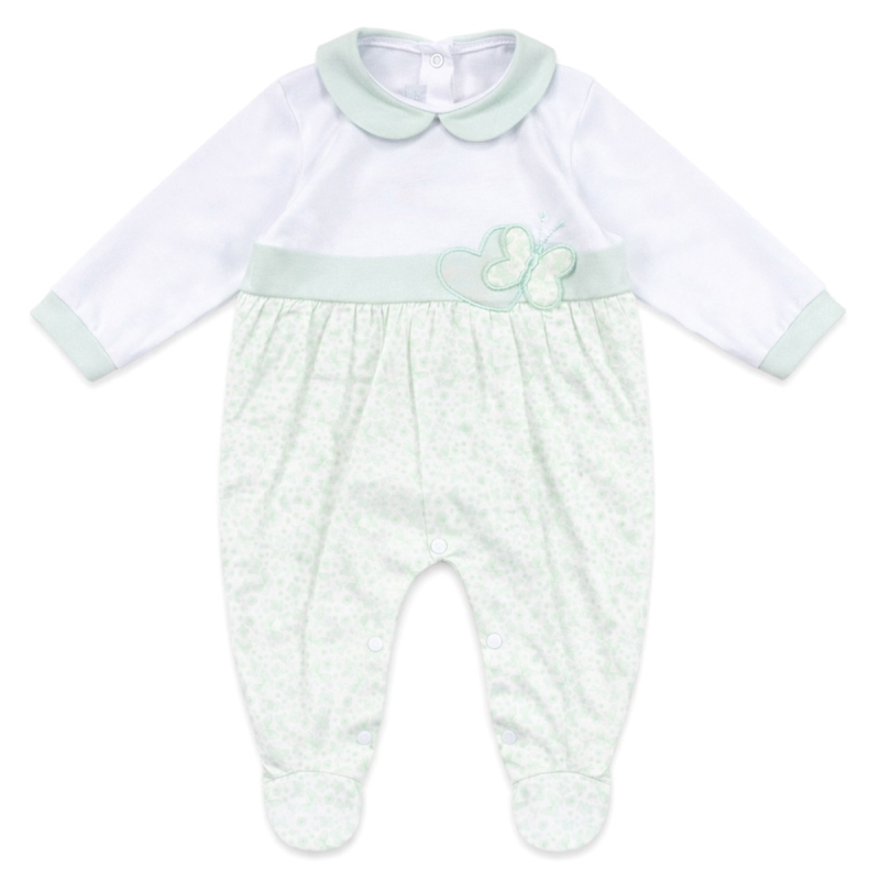 Baby girl cotton sleepsuit Les Jolies with embroidery and green collar