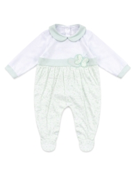 Tutina cotone neonata Les Jolies con ricamo e colletto verde