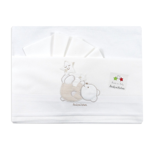 Lenzuola maxiculla neonato in cotone bianco con ricamo orsetto Andy & Helen