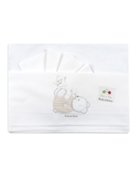 Lenzuola maxiculla neonato in cotone bianco con ricamo orsetto Andy & Helen