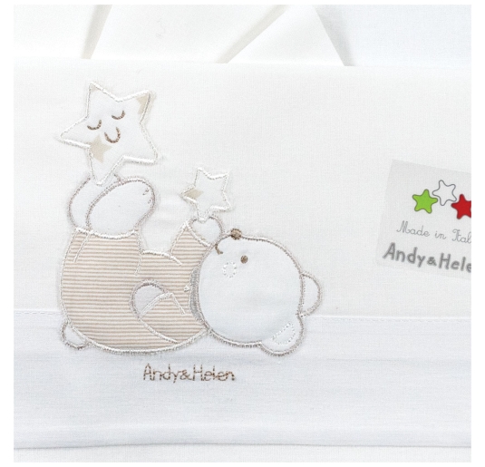 Lenzuola maxiculla neonato in cotone bianco con ricamo orsetto Andy & Helen 2