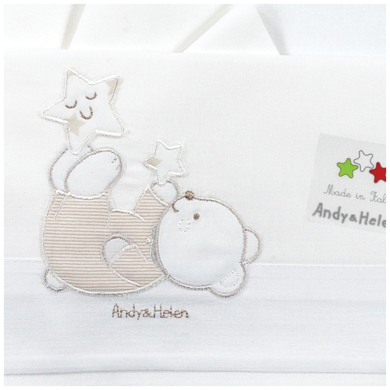Maxi cradle baby sheets set with embroidered teddy and stars in cotton