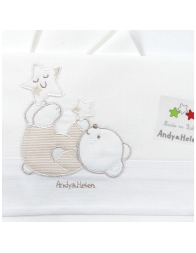 Maxi cradle baby sheets set with embroidered teddy and stars in cotton