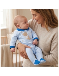 Baby romper cotton with blue collar and central embroidery