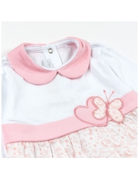 Baby cotton romper with pink collar and butterfly detail