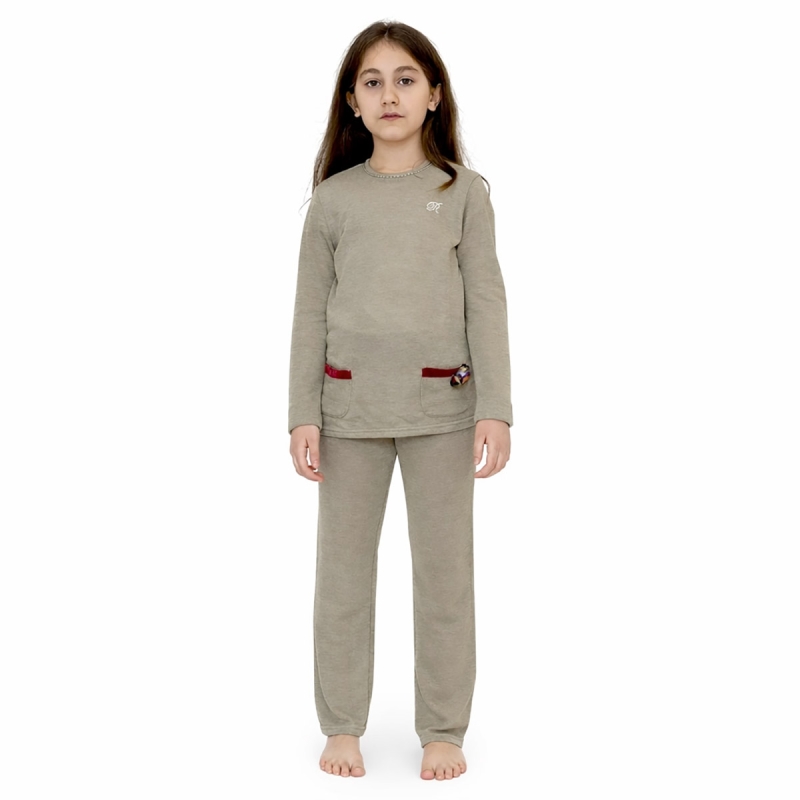 Girls warm cotton pyjamas Rebecca & Bros with velvet details
