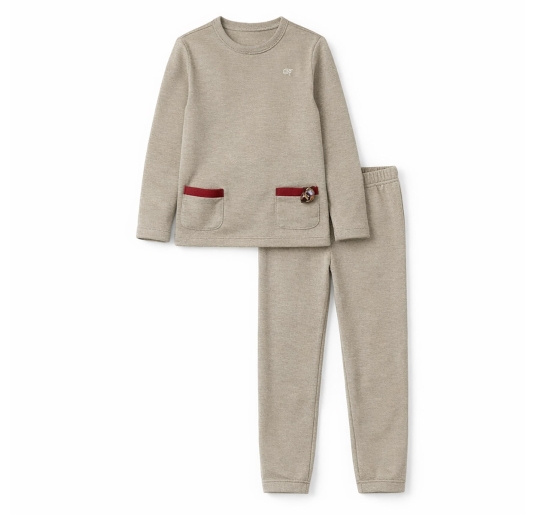 Girls warm cotton pyjamas Rebecca & Bros with velvet details 2