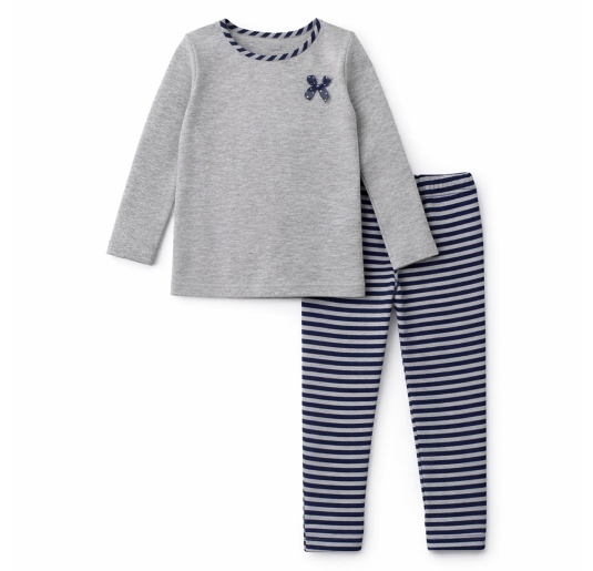 Girls warm cotton Milano pyjamas with grey top and striped leggings 2