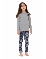 Girls warm cotton Milano pyjamas with grey top and striped leggings