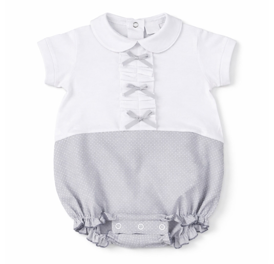 Baby girl piqué cotton romper with bows and elegant collar