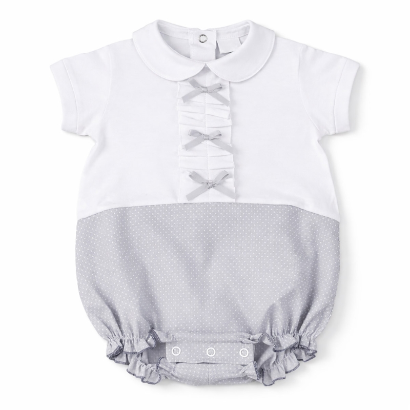 Baby girl piqué cotton romper with bows and elegant collar