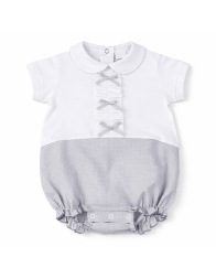 Baby girl piqué cotton romper with bows and elegant collar