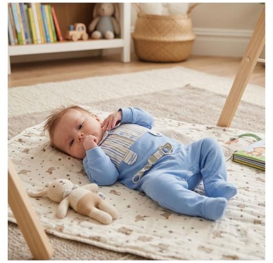 Baby onesie with striped detail and integrated feet 2