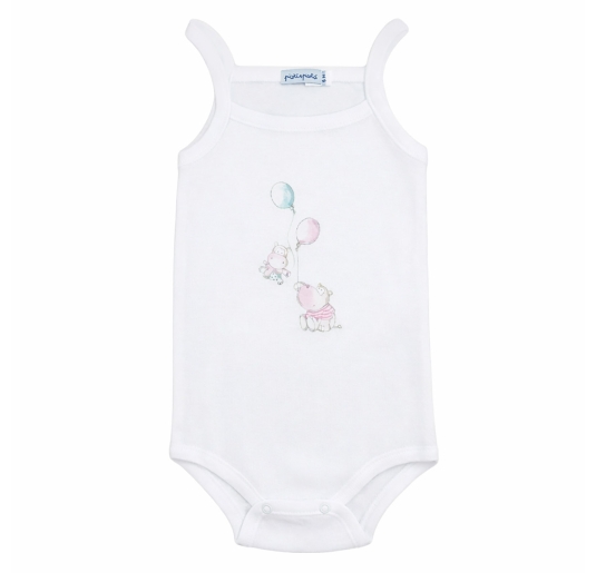 Baby girl cotton bodysuit with thin straps and hippo print
