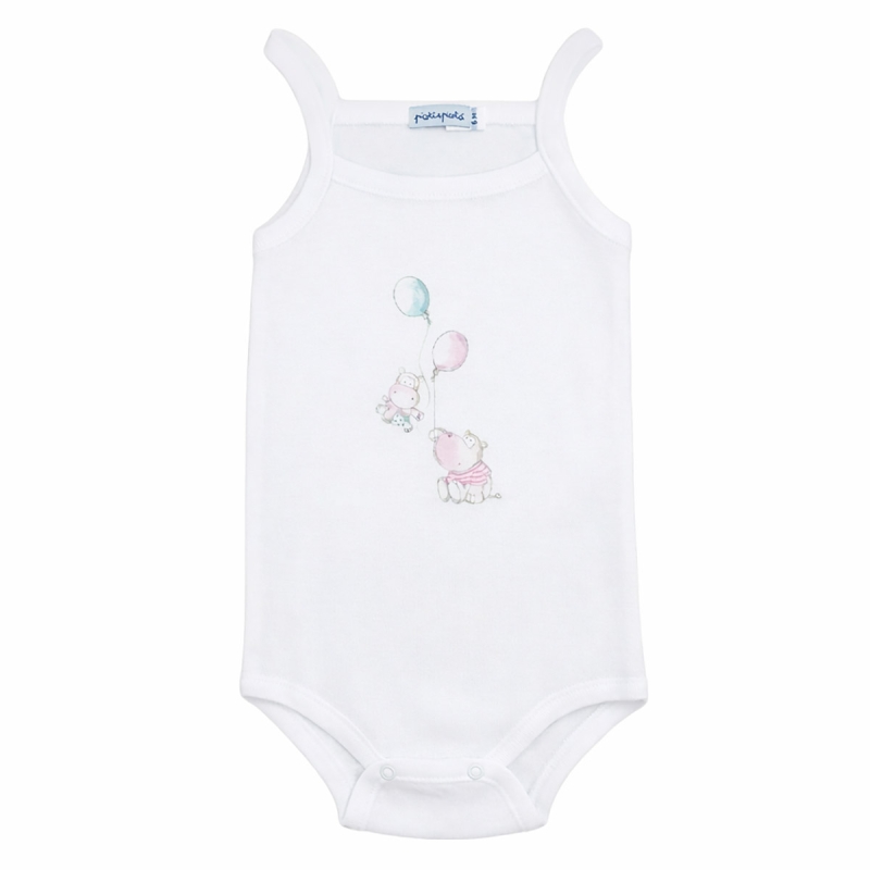 Baby girl cotton bodysuit with thin straps and hippo print