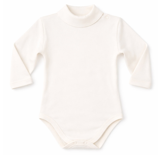 Baby Mock Neck Bodysuit in Interlock Cotton - Creamy