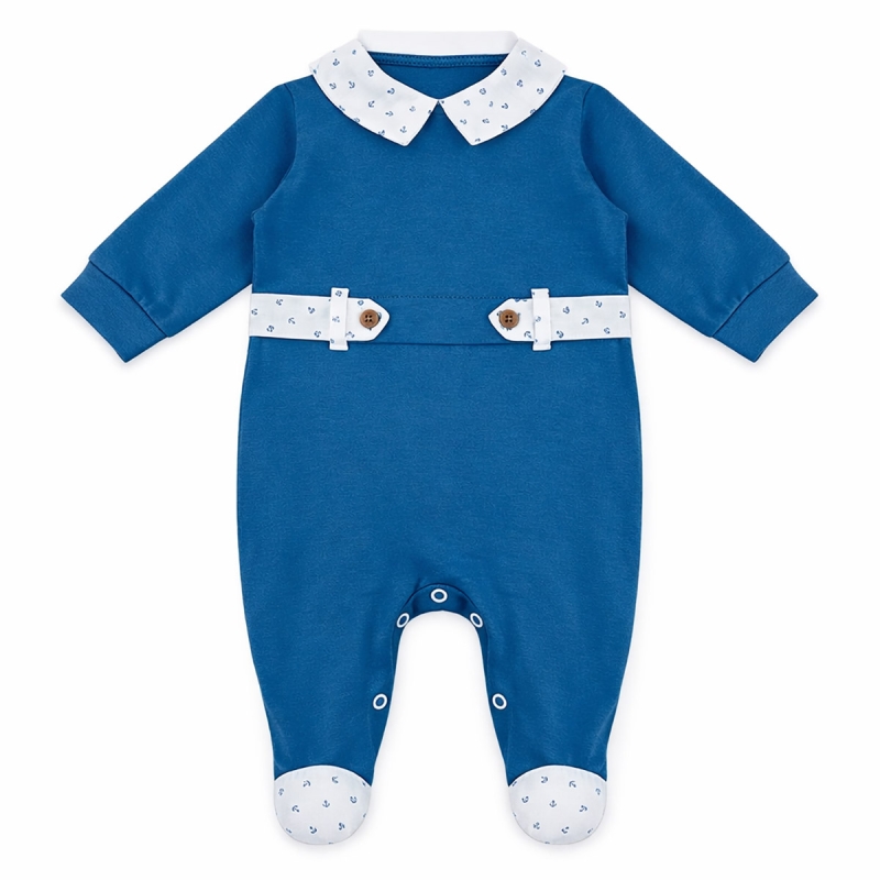 Tutina neonato cotone jersey blu Klaiadì con colletto fantasia
