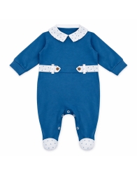 Baby cotton jersey sleepsuit blue Klaiadì with patterned collar