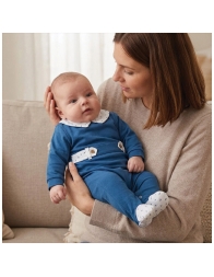 Baby cotton jersey sleepsuit blue with nautical anchor details Klaiadì