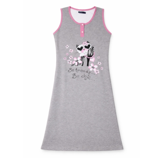 Sleeveless cotton house dress grey with front print Venere