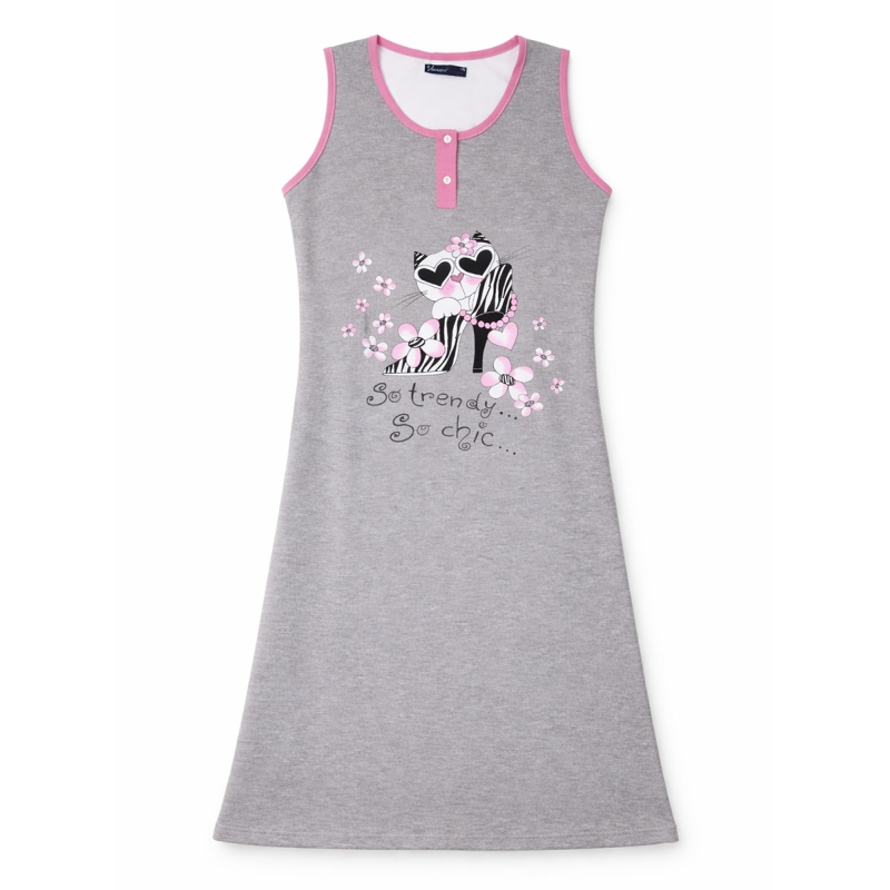 Abito casa cotone giromanica grigio con stampa frontale Venere