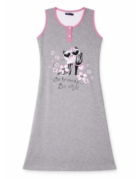 Sleeveless cotton house dress grey with front print Venere