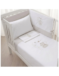 Cot duvet cover set embroidered cotton with teddy bear and bees Dolci Sogni