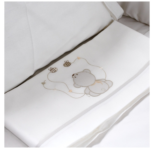 Cot duvet cover set embroidered cotton with teddy bear and bees Dolci Sogni 2