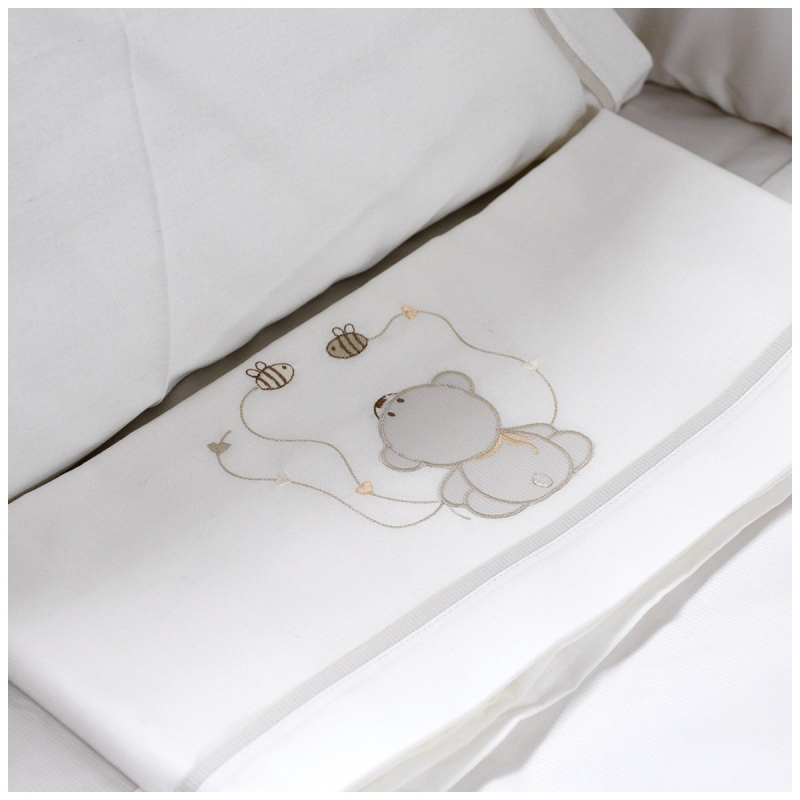 Cot duvet cover set with bumper in embroidered cotton piquet