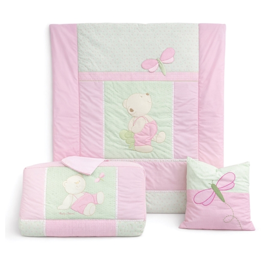 Duvet cover set with bumper pads and cradle and pram...