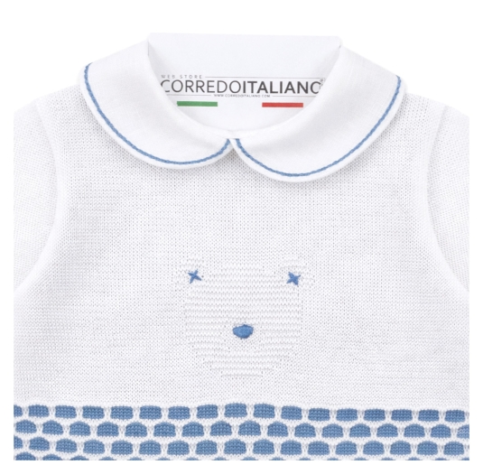 Baby Boy Knitted Cotton Onesie with Bear Motif - Stella 2